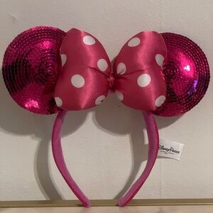 Disney Parks Minnie Mouse Headband Hot Pink Polka Dot Bow Sequin Ears